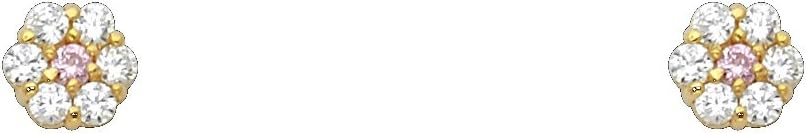 14k Yellow Gold Flower Stud Earrings with Screw Back - 12 Different Color Available - Image 2