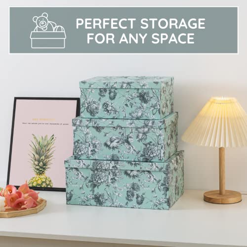 Soul & Lane Decorative Cardboard Storage Boxes For Home Décor - Mint Floral - Set Of 3: Large Paperboard Nesting Boxes With Lids, Memory Boxes For Keepsakes And Photos, Gift Boxes For Presents #TOP5