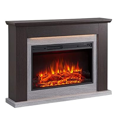 LegendFlame® Harrison Electric Fireplace with 48" Mantel Surround and Jaden 31" Insert, Espresso Oak with Light Grey Marble Finish