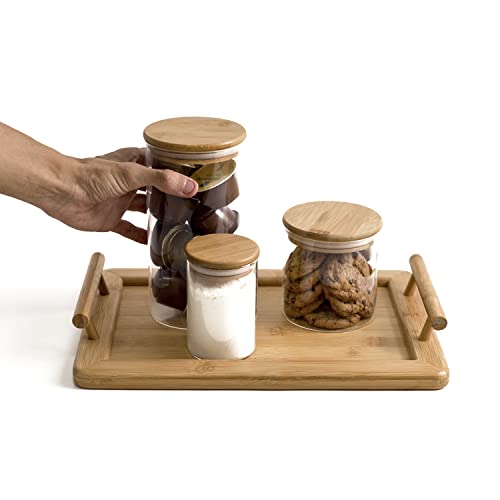 Oikos - Pote de Vidro 1,1L com Tampa de Bambu Hermético Redondo Flat