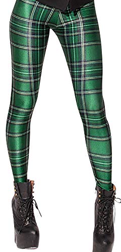 Sister Amy Women's High Waist Army Green Rectangles Printed Ankle Elastic Tights Legging Sister Amy Women's High Waist Army Green Rectangles Printed Ankle Elastic Tights Legging