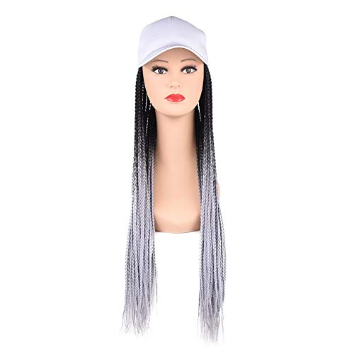 Yunkang Braided Baseball Cap Wig Box Braid Hair Extensions with Hat Ombre Color Synthetic Hair Cap Wig with 24inch Long Braiding Hair for Women (W-28)
