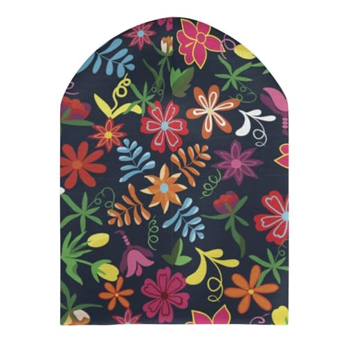 Colorful Mexican Floral Pattern Kids Beanie Hat for for Girls Boys Children Cap Winter Knitted Chemo Cancer Headwear Accessories Gifts Decoration3