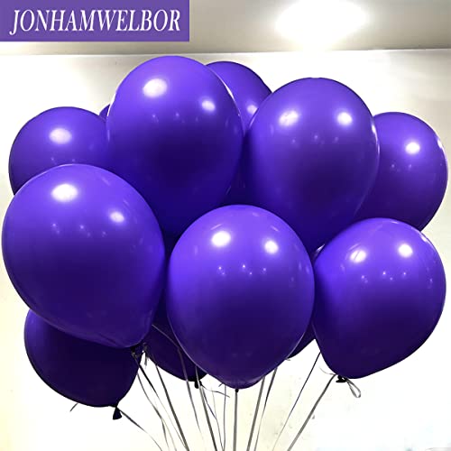 Image of Jonhamwelbor Dark Purple Balloons 12 inch 100 Pack Deep Royal Purple Latex Balloons for Women Birthday Baby Shower Wedding Bachelorette Party Decorations