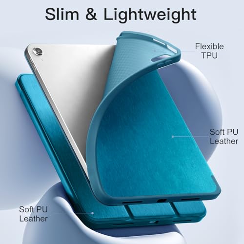 Image of Akkerds Compatible with iPad (A16) 11th Generation Case 11 Inch 2025, for iPad 10th Generation Case 10.9 Inch 2022 with Pencil Holder,Slim Trifold Stand Protective Cover with Soft TPU Back,PeacockBlue