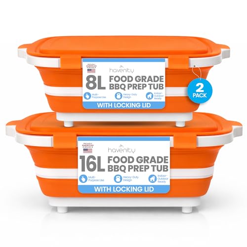Havenity BBQ Prep Tub 2 Pack (8L+16L) - Multifunctional Collapsible
