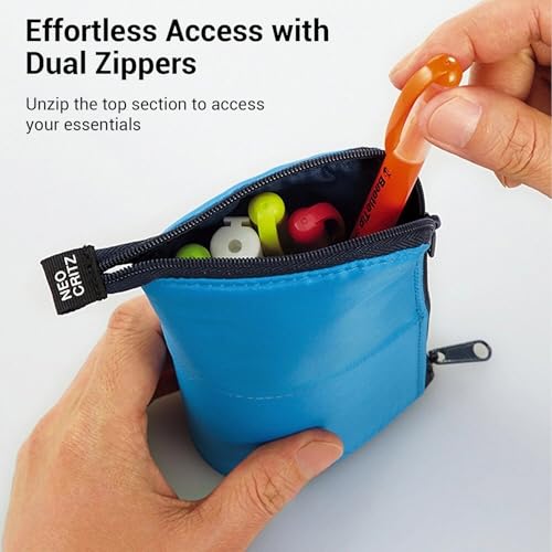 Image of KOKUYO Pencil Case Pouch, Neo Critz Standing Pen Pouch Bag, Foldable Stand up Pencil Holder Organizer, Small Portable Pencil Box for School Office Supplies, Navy x Light Blue, Large Size (F-VBF181-2)