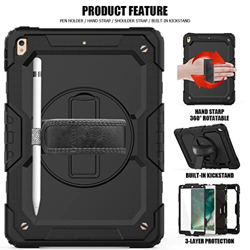 Case for iPad pro 10.5 2017/iPad air 3 10.5 2019 with 360 degree rotatable Folding stand,Trendy Shockproof case with Wrist Strap and Shoulder Strap - Image 2