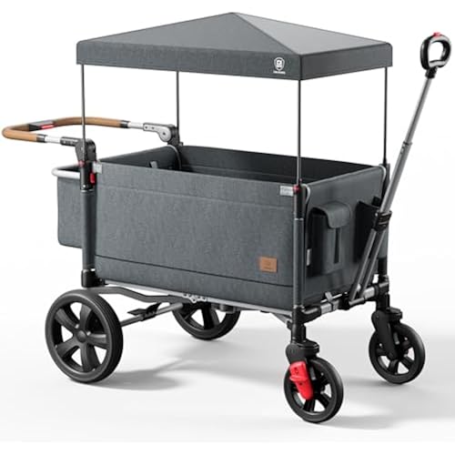 EVER ADVANCED Side-Unzip Stroller Wagon for 2 Kids - 2-in-1 Bench Mode & All-Terrain Push-Pull Wagon - Spica Cast & Special Needs Friendly - JPMA Certified, UV Canopy, Foldable for Zoo, Beach & Travel