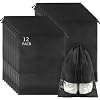 12 Pack Shoe Bags for Travel, Large Travel Shoe Bag for Packing with Window | Dustproof Drawstring Travel Shoe Storage Bags Travel Essentials for Men & Women, Black