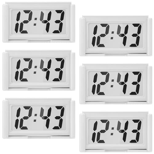 Image of Frienda 6 Pieces Mini Digital Clock Small Digital Clock Stick on Battery Operated Self Adhesive Bracket for Car Dashboard Fridge (White)