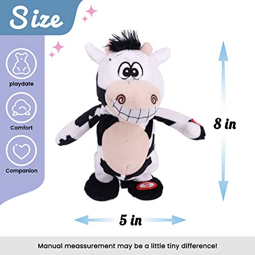 Hopearl Talking Singing Cow Repeats What You Say Walking Electric Interactive Animated Toy Speaking Plush Buddy Gifts for Toddlers, 8'' - Image 3