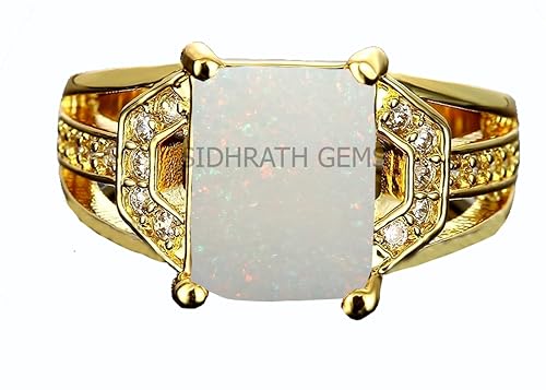 Bague opale blanche or allemand 15 carats pierre de feu astrologique homme femme