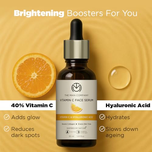 The Man Company Vitamin C Face Serum for Brightness - 30 ml | Fades Dark Spots & Hydrates | Lightweight & Non-Sticky | For Oily, Dry, Normal & Combination Skin