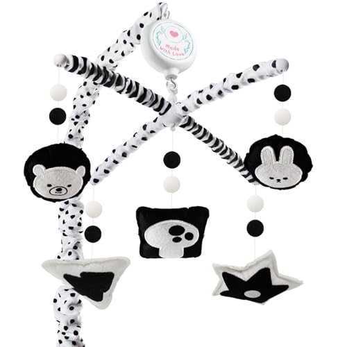 Image of PIIKAGO Montessori Baby Crib Mobile – High Contrast Mobile for Crib, Black and White Nursery Mobile with Upgraded 3-Mode Music Box, Visual Development, Fits Standard Cribs