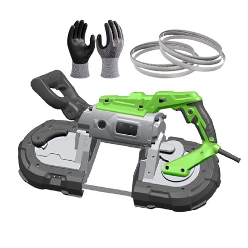 Sega A Nastro Portatile,Sega A Nastro Per Metallo,Taglio Del Metallo Da 0-45°,Luce Led Integrata, Diametro Di Taglio Di 4,72 Pollici,Con Lama Per Sega 3 Dimensioni (6 Pezzi)&1 Guanto,Withoutbase