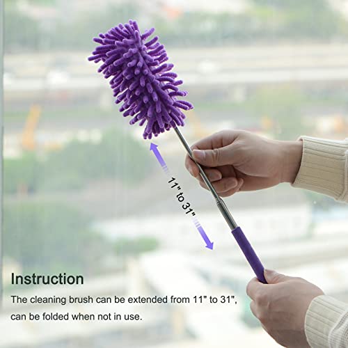 Image of MECCANIXITY Microfiber Duster for Cleaning, 11 to 31 Inch Washable Extendable Brush for Window, Furniture, Ceiling Fan, Purple Pack of 2