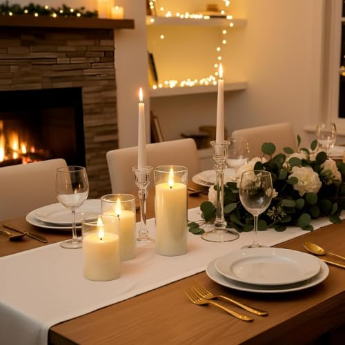 Image of Homemory Ivory Flameless Candles, Battery Operated Acrylic LED Pillar Candles with Remote Timer, Realistic Flickering Fake Candles for Home Decor, Christmas, Wedding, Party, Set of 3