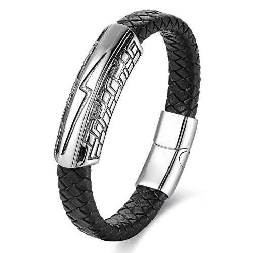 Pulsera brazalete hombre acero negro trenzado vintage