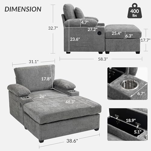 Sillón Sofa Chaise Plegable Chenille Gris miniatura 2