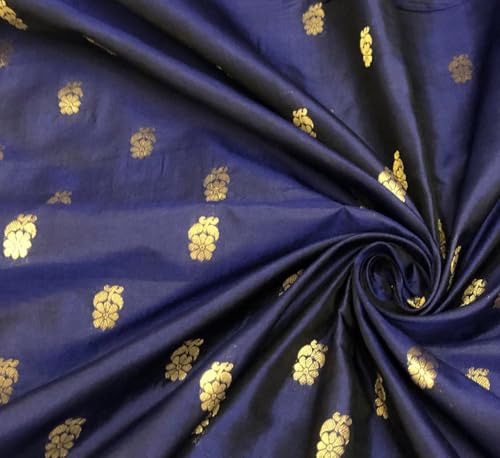 Tissu brocart pure soie indigo coupons 3 4 5 mètres couture artisanale BRO1101