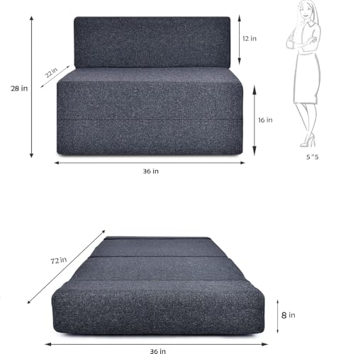 Image of Convertible Sofa Chair Bed, 3-in-1 Sleeper Chair with Foldable Design, Modern Upholstered Lounge Accent Chair, Space Saving Single Sofa Bed for Living Room, Bedroom & Small Spaces (Grey (FA097))