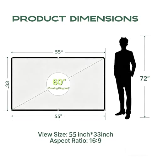 Image of Projection Screen, 4K Movie Projector Screen 16:9 HD Foldable Anti-Crease Portable Projector, Movies Screen for Home Theater Outdoor Indoor Support Double Sided Projection (60 inch)