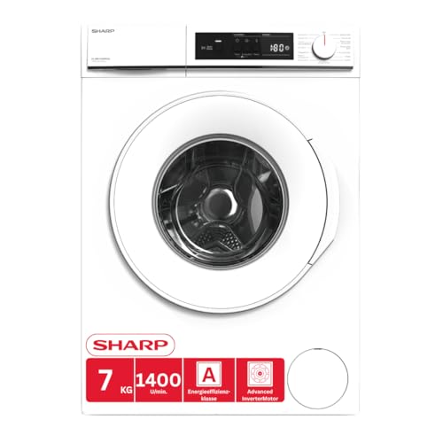 Sharp ES-NFA714WWNNA-DE Waschmaschine Frontlader, 7 kg, 1400 U/min, Energieklasse A, AllergySmart, AquaStop, Inverter-Motor, LED-Display, Weiß
