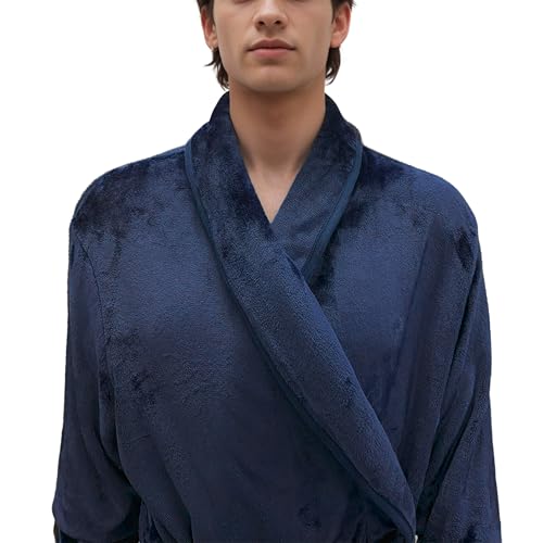 Elegant Comfort Luxury Men’s Plush Fleece Spa Bathrobe with Shawl Collar and Pockets - Cozy Velvet Soft, Mens Spa Long Robe3