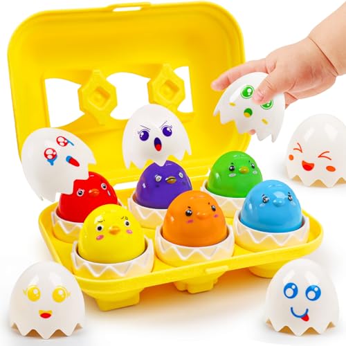 NAODONGLI Egg Toys for Toddlers 1-3 Montessori Geometric Eggs Early Preschool Educational Learning Fine Motor Skills Color Sorting Satcking Travel Bingo Puzzle Matching Games for Kids Boys Girls