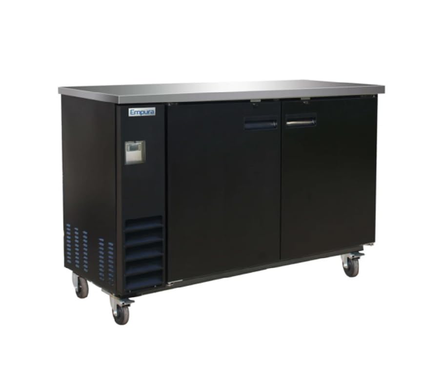 EMPURA 61" Back Bar Cooler Cabinet with Two-Swing Solid Doors | Commercial Refrigerator Fridge for Beverage Beer Soda | 16.6 Cu. Ft. | 61"W x 24.44"D x 41.75"H, Black Steel Exterior Finish, 115V