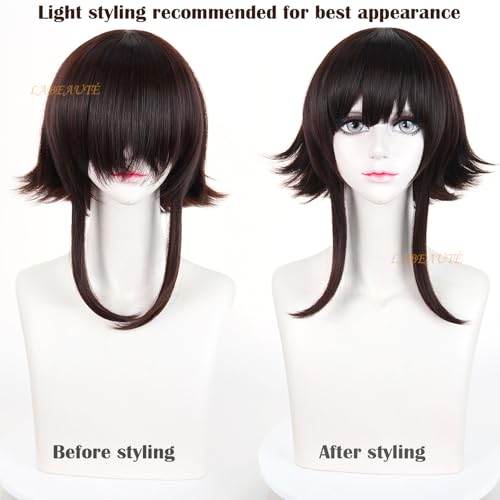 Image of LABEAUTE Brown Cosplay Wig Short Bob Heat Resistant Synthetic Costume Wig Pre-Styled Costume Hair for Halloween Party Convention
