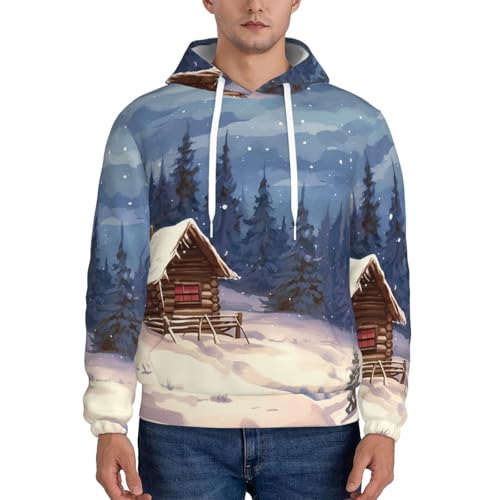 Men's Fleece Pullover Hoodie Long Sleeve Hooded Cabin in the woods Sweatshirt Casual Shirts With Pockets Small Black2