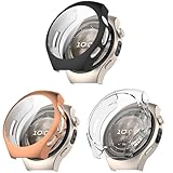 Confezione da 3 custodie per Huawei Watch 5 da 46 mm con pellicola protettiva, in TPU flessibile, antiurto, antigraffio, per Huawei Watch 5 da 46 mm (trasparente/oro rosa/nero)