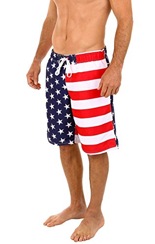 UZZI Men's Patriotic USA American Flag Swim Trunks3