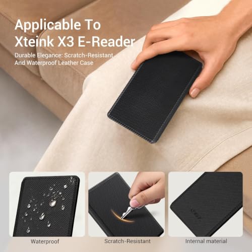 Image of CoBak Magnetic Case for XTEINK X3 eBook Reader, 3.7 inch Ultra-Lightweight PU Leather Cover(Carbon Fiber Black)