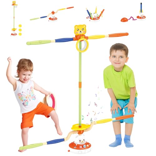 Hitish Sports Outdoors Playset Toys - 5 in 1 Musical Jump Ring Toss Game Stomping Launch Rocket Launcher Basketball Throw for Kids - Indoor Outside Obstacle Avoidance Gifts for Toddlers Ages 4-8 8-13