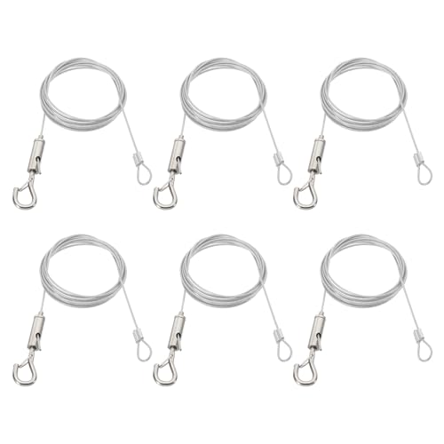 Image of PATIKIL 6 Pcs Adjustable Picture Hanging Wire Kit, 2m /6.6ft Fit for 1.5mm Wire Heavy Duty PVC Coated Stainless Steel Wire Rope Hanger Hardware with Loop and Hooks for Hanging Mirrors