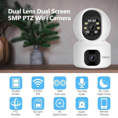 Image of DDLC 5MP Indoor WiFi Smart CCTV Camera for Home | 1080p HD | Color Night Vision | Two Way Audio | Wireless Home Security Camera with Mobile App V380 Pro (CV Dual Lens)