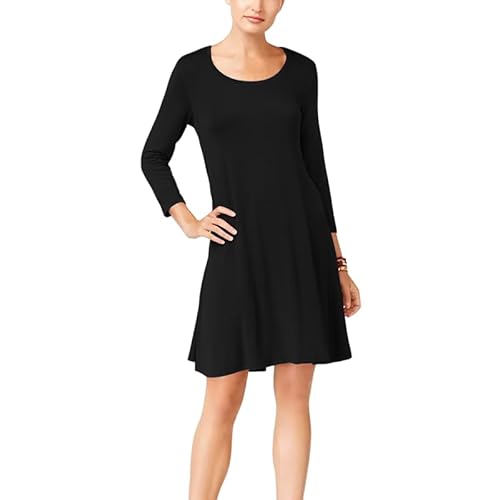 P&R DANCEWEAR LTD Women's Ladies Long Sleeve Skater Swing Flared Dress - Elegant and Comfortable Casual Dress & Party Wear Dress for Any Occasion (Black M-L)
