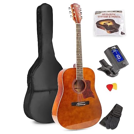 MAX SoloJam Guitarra Acústica Madera Oscura – Pack de Iniciación con Funda, Afinador, Correa, Púas y Cuerdas de Repuesto. Kit Completo para Aprender, Practicar o Regalar a Músicos Principiantes