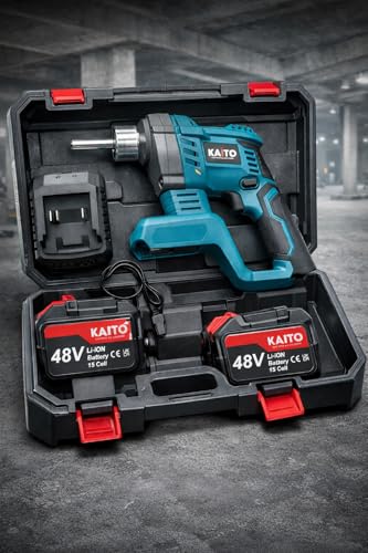 Image of KAITO Cordless Concrete Vibrator 48 V Li-ion | 3200 RPM High-Speed Concrete Compactor | 15-Cell 6.0 Ah Two-Battery Powered Portable Vibrating Tool with Fast Charger | Model 25-35 (Rod Not Included)
