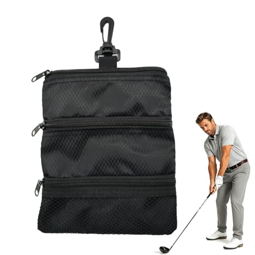 TUKEVA Golf Poche pour Balle,Pochette pour Objets de Golf,pouvant contenir jusqu'à 18 balles,Sac à balles de Golf, Sac d'Accessoires de Golf à Fermeture Éclair pour Golf et Accessoires (Noir)