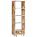 Tidyard Libreria Vintage Verticale Salvaspazio in Legno Massello di Mango con Cassetto e Ruote a 4 Ripiani 56x28x163 cm,Libreria Ristica,Libreria Salvaspazio,Libreria con Ruote,Libreria con Cassetto
