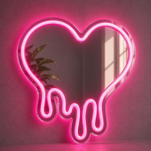 DECANIT Heart Neon Sign - Heart-Melting Wall Decor, USB Powered LED Light in Pink, 12"x12" Decorative Wall Mirror.Ideal for Bedroom, Girls Room, Party, Studio, Store Decor. Great Birthday Gifts — view 2