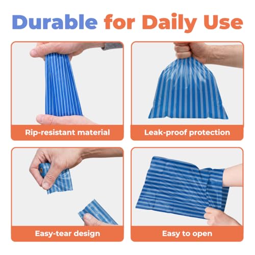 Image of Best Pet Supplies Dog Poop Bags, Rip-Resistant and Doggie Waste Bag Refills with d2w Controlled-Life Plastic Technology - Pack of 150, Blue Strips (Scented)