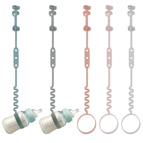 Image of Baby Bottle and Sippy Cup Straps - Adjustable Straps Attach with Strollers, High Chair, Shopping Cart - Food Grade Silicone - Dishwasher Safe (5Packs, Color 1)