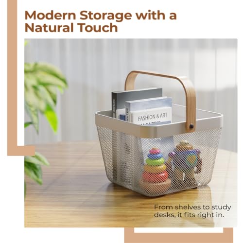 Image of Lifelong Fruit Basket for Dining Table & Kitchen Storage| Mesh Open Storage Bin| Fruit & Vegetable Basket - Countertop Storage Organizer for Onion Potato - Basket for Storage, Square, White