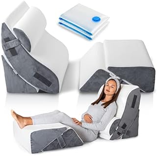 Luxone 5 Pcs Adjustable Relaxing System w/ Leg Elevation Pillow - Perfect Orthopedic Pillow Set for After Surgery - Memory Foam Bed Wedge Pillows for Back Support, Pain Relief & Post Surgery Recovery