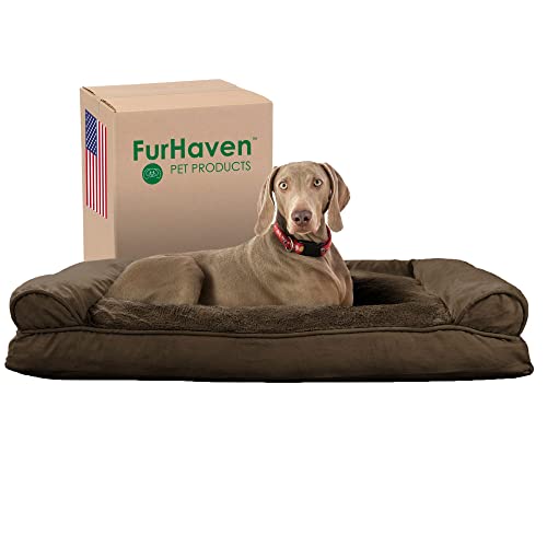 Furhaven 25536081BX Pillow Dog Bed For Large Dogs W/ Removable Bolsters & Washable Cover - Plush & Suede Sofa cover